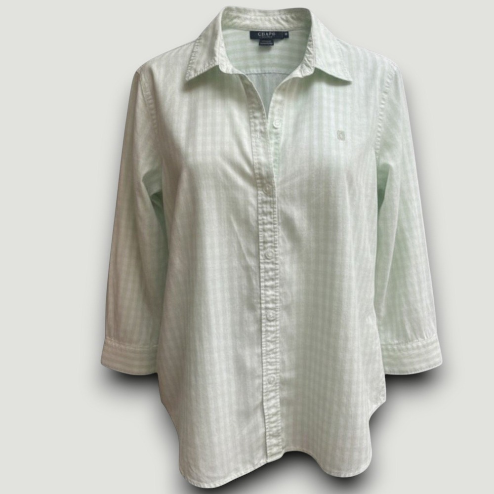 Chaps Blouse Womens Green M Cotton Gingham Button Up  Preppy Coastal